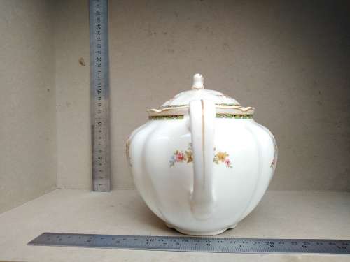 Vintage! England - JOHNSON BROS - Victorian - Porcelain Teapot With Floral Design - (Repaired Lid)