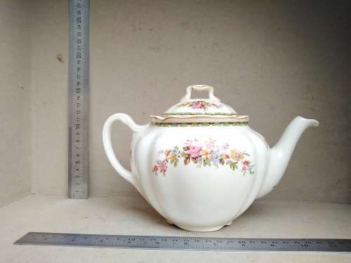 Vintage! England - JOHNSON BROS - Victorian - Porcelain Teapot With Floral Design - (Repaired Lid)