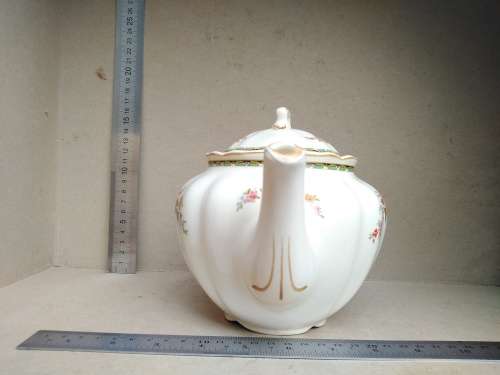 Vintage! England - JOHNSON BROS - Victorian - Porcelain Teapot With Floral Design - (Repaired Lid)