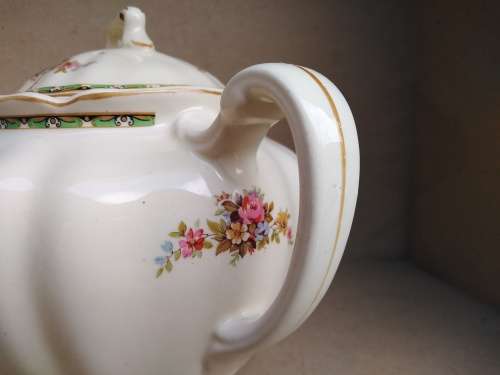 Vintage! England - JOHNSON BROS - Victorian - Porcelain Teapot With Floral Design - (Repaired Lid)