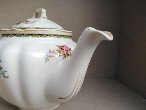 Vintage! England - JOHNSON BROS - Victorian - Porcelain Teapot With Floral Design - (Repaired Lid)