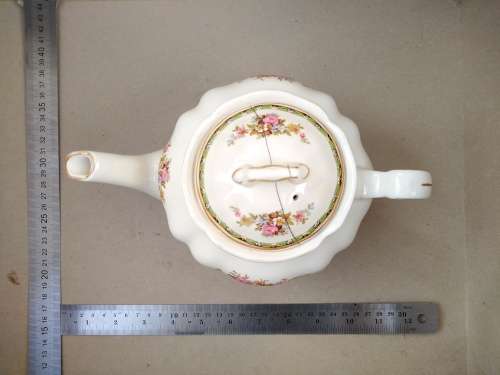 Vintage! England - JOHNSON BROS - Victorian - Porcelain Teapot With Floral Design - (Repaired Lid)