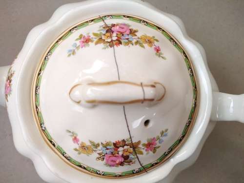 Vintage! England - JOHNSON BROS - Victorian - Porcelain Teapot With Floral Design - (Repaired Lid)