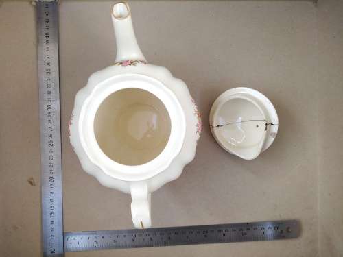 Vintage! England - JOHNSON BROS - Victorian - Porcelain Teapot With Floral Design - (Repaired Lid)