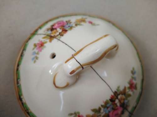 Vintage! England - JOHNSON BROS - Victorian - Porcelain Teapot With Floral Design - (Repaired Lid)