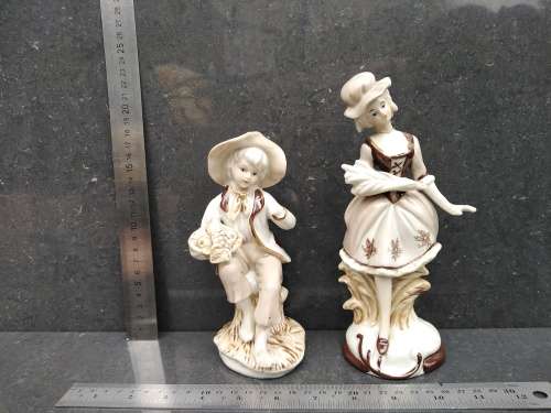 Vintage! Serpia Brown - Porcelain - Pair Of Colonial Figurines (Broken/Repaired)