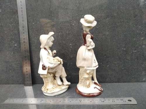 Vintage! Serpia Brown - Porcelain - Pair Of Colonial Figurines (Broken/Repaired)