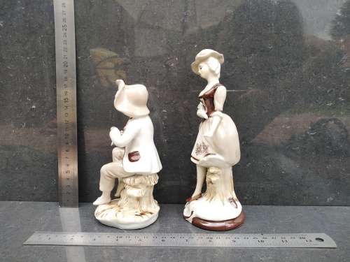 Vintage! Serpia Brown - Porcelain - Pair Of Colonial Figurines (Broken/Repaired)