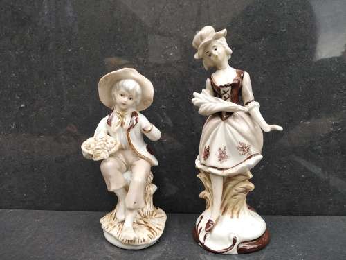 Vintage! Serpia Brown - Porcelain - Pair Of Colonial Figurines (Broken/Repaired)