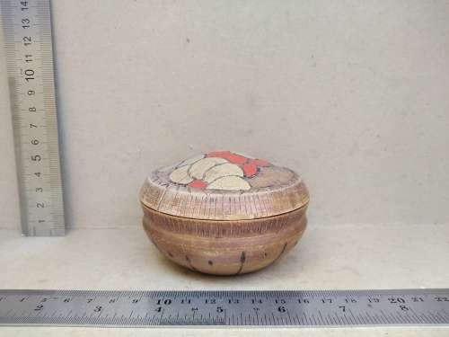 Vintage! Hand Carved - Round Floral - Trinket Box With Lid