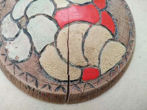 Vintage! Hand Carved - Round Floral - Trinket Box With Lid