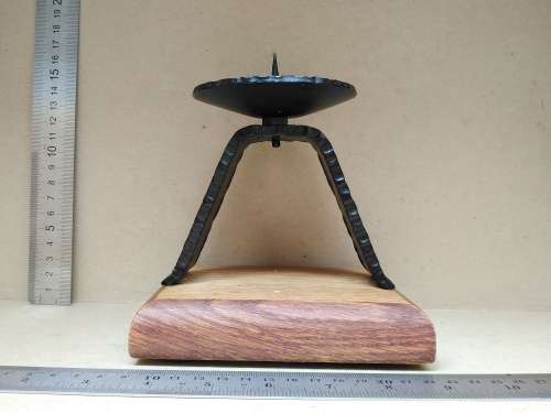Vintage! Wrought Iron Candle Holder On Wooden Base