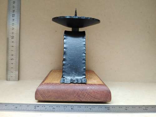 Vintage! Wrought Iron Candle Holder On Wooden Base