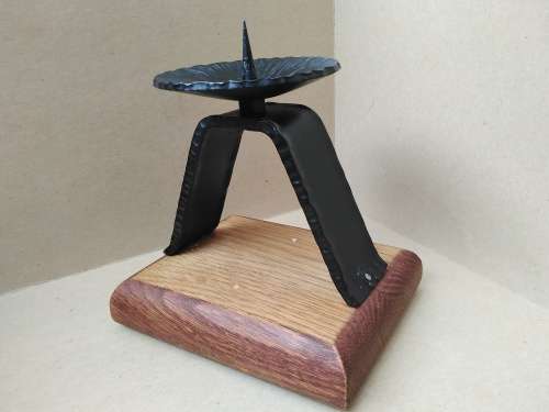 Vintage! Wrought Iron Candle Holder On Wooden Base