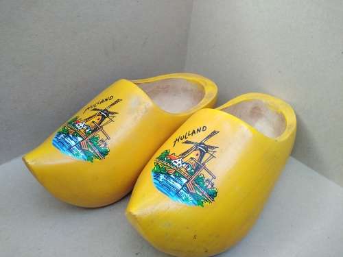 Vintage! Pair Of Large Dutch Windmill Wooden Clogs - Holland