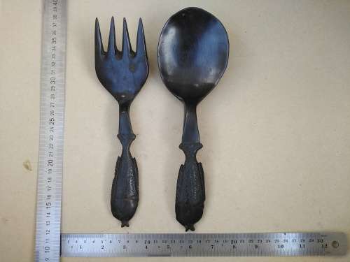 Africana! - Ebony - Set Of Wooden Salad Servers - Fish Handles