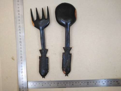 Africana! - Ebony - Set Of Wooden Salad Servers - Fish Handles 2