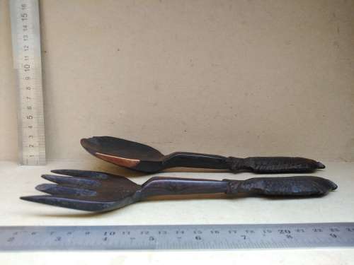 Africana! - Ebony - Set Of Wooden Salad Servers - Fish Handles 2