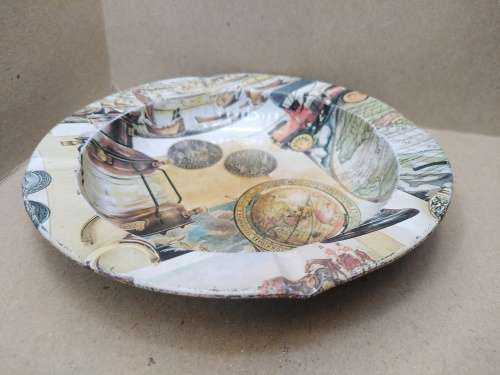 Vintage! Classical Print - Pressed Tin - Round Ashtray