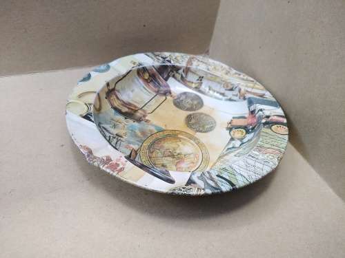 Vintage! Classical Print - Pressed Tin - Round Ashtray