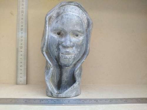 Africana!  Hand Carved - Soapstone Bust - Woman In Head Scarf