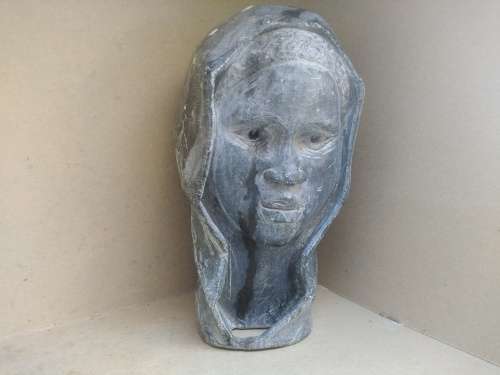 Africana!  Hand Carved - Soapstone Bust - Woman In Head Scarf