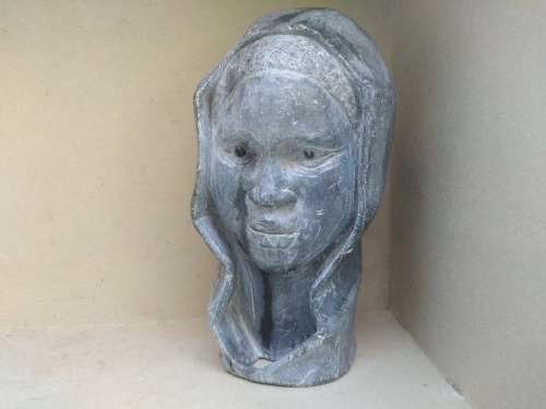Africana!  Hand Carved - Soapstone Bust - Woman In Head Scarf