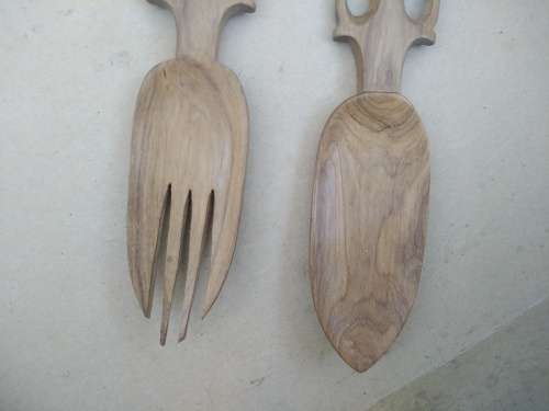 Africana! Elephant - Kenya - Hand Carved - Olive Wood - Large Salad Serving Set