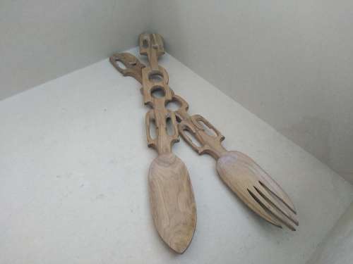 Africana! Elephant - Kenya - Hand Carved - Olive Wood - Large Salad Serving Set