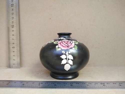 Antique! Shelley England - Rose - Art Deco Style - 1912 - 1920 - Matte Black - Small Roself Vase