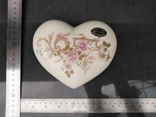 Vintage! Crescent Potteries - Mid Century - Floral - Large Heart Shaped - Trinket Box