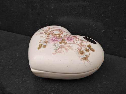 Vintage! Crescent Potteries - Mid Century - Floral - Large Heart Shaped - Trinket Box