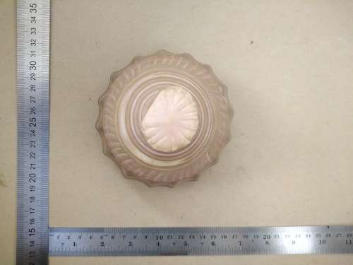 Vintage! Banded Ironstone - Hand Carved - Large Round Scalloped - Lidded Trinket Box
