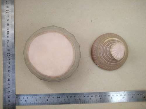 Vintage! Banded Ironstone - Hand Carved - Large Round Scalloped - Lidded Trinket Box