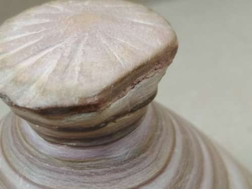 Vintage! Banded Ironstone - Hand Carved - Large Round Scalloped - Lidded Trinket Box