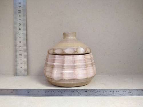 Vintage! Banded Ironstone - Hand Carved - Medium Round Scalloped - Lidded Trinket Box