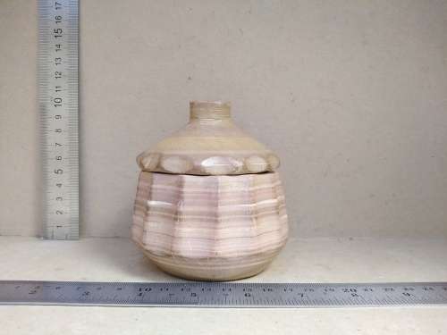 Vintage! Banded Ironstone - Hand Carved - Medium Round Scalloped - Lidded Trinket Box