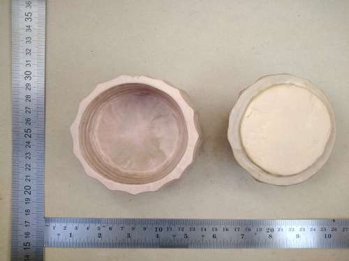 Vintage! Banded Ironstone - Hand Carved - Medium Round Scalloped - Lidded Trinket Box