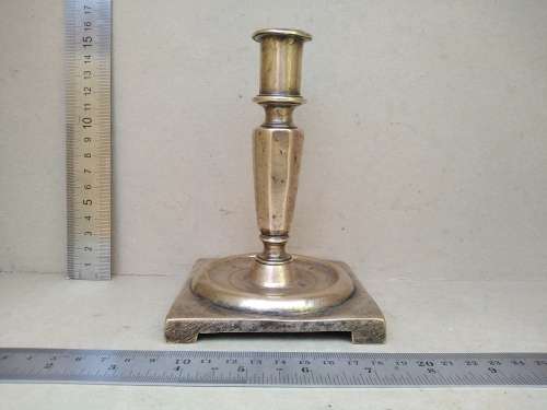 Antique! Flemish / Spanish - 17th Century - Cast Bronze - Candleholder Square Base