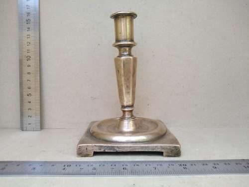 Antique! Flemish / Spanish - 17th Century - Cast Bronze - Candleholder Square Base