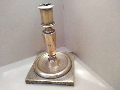 Antique! Flemish / Spanish - 17th Century - Cast Bronze - Candleholder Square Base