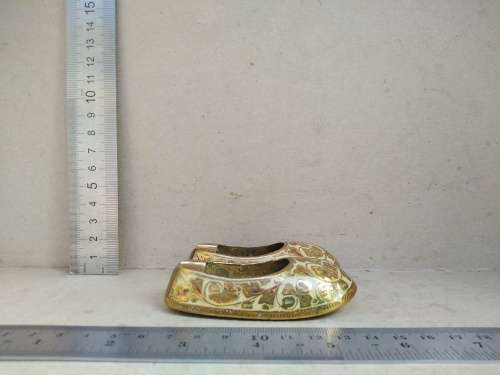Vintage! Pair Of Etched Enamaled Brass Slipper Ashtrays Made In India