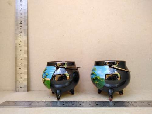 Vintage! Ceramic Mini Three Legged  African Potjie Pot Themed Ornaments