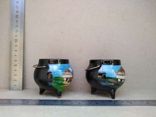 Vintage! Ceramic Mini Three Legged  African Potjie Pot Themed Ornaments