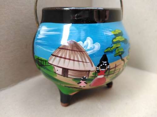 Vintage! Ceramic Mini Three Legged  African Potjie Pot Themed Ornaments