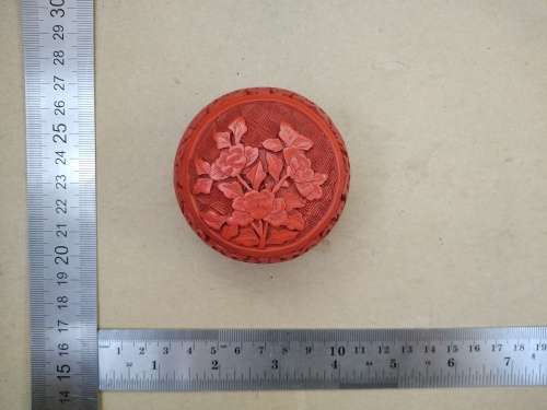 Vintage! Floral Carved Cinnabar And Black Lacquer Trinket Box