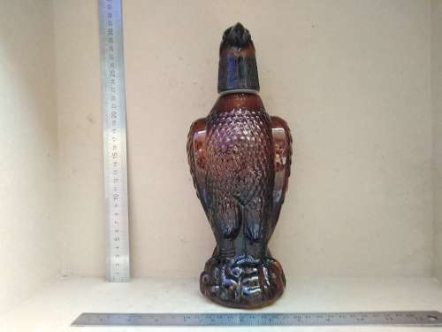 Vintage! Gold / Amber Eagle Decanter With 6 Glasses