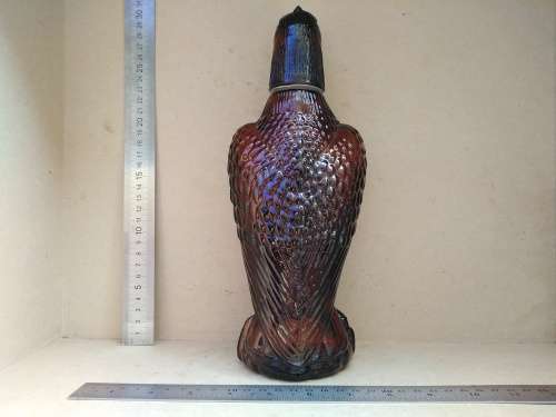 Vintage! Gold / Amber Eagle Decanter With 6 Glasses