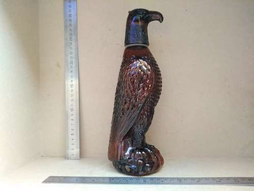 Vintage! Gold / Amber Eagle Decanter With 6 Glasses