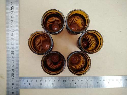 Vintage! Gold / Amber Eagle Decanter With 6 Glasses